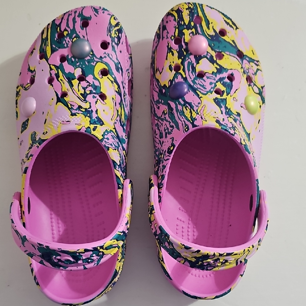 Crocs Unisex Classic Bubble Marble Clogs Slip On Shoes Strap Pink M-8/W-10